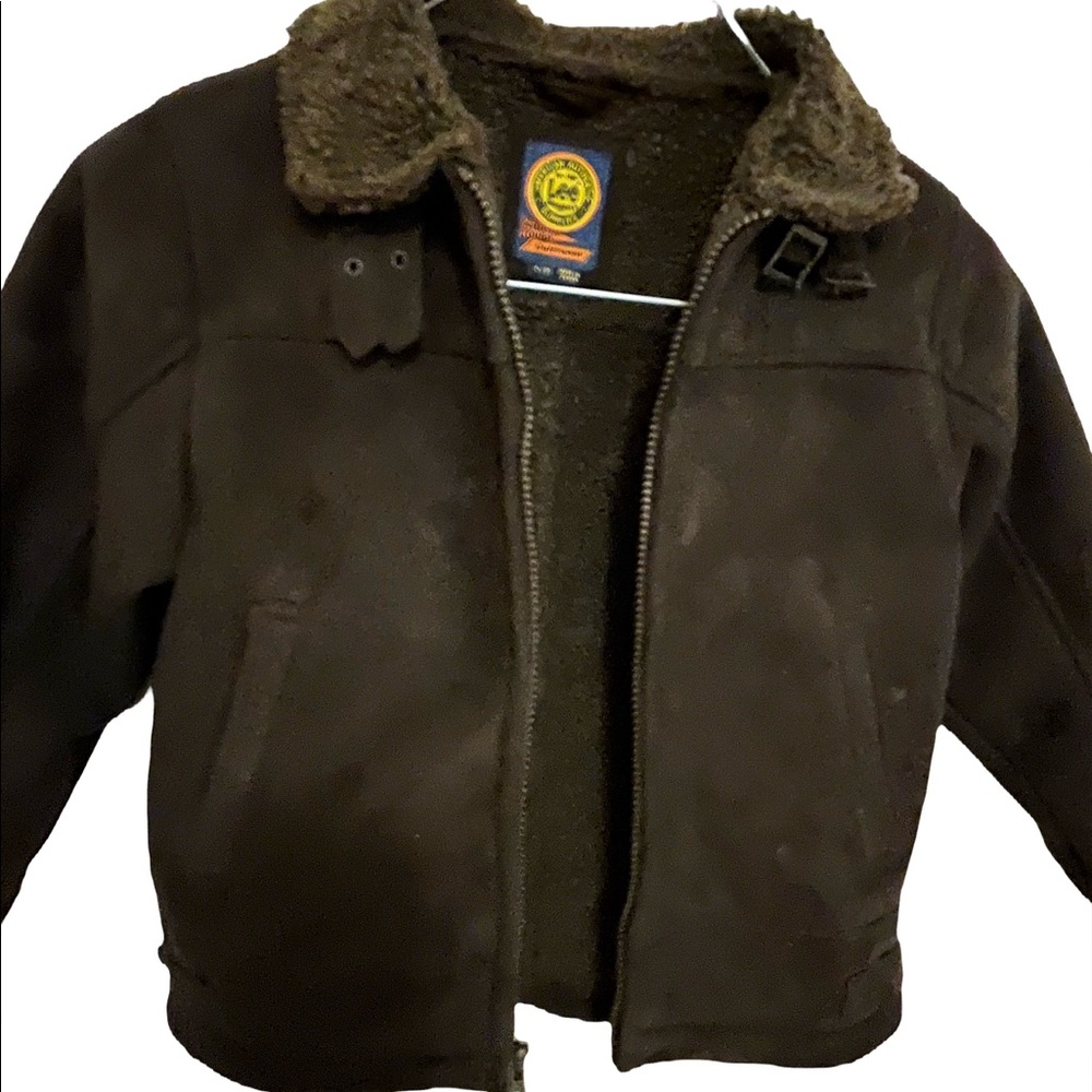 Lee outdoors, boys size 7.  Rugged faux leather coat, warm Sherpa wool lining